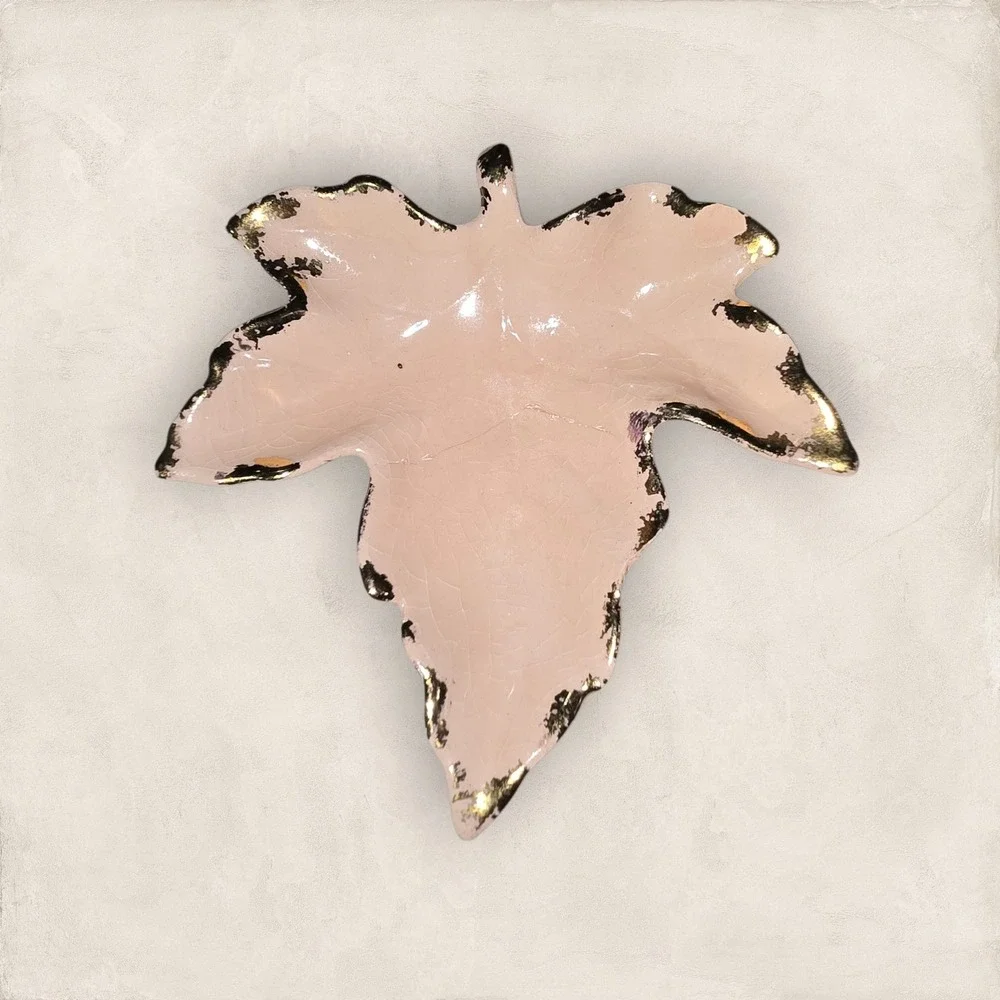 Vintage Ceramic‎ Stacking Pink & Gold Maple Leaf Nesting Trinket Set Small Minis